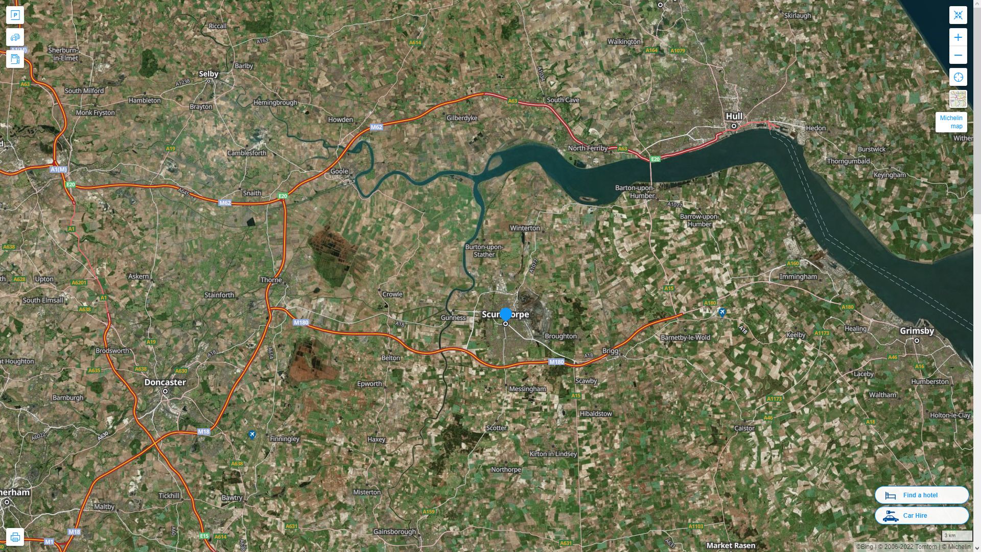 Scunthorpe Royaume Uni Autoroute et carte routiere avec vue satellite